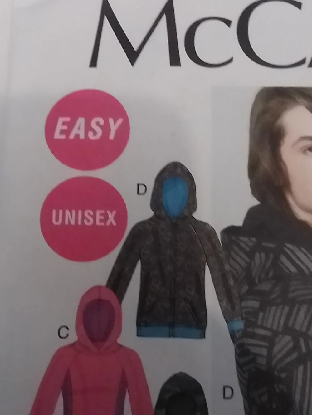 McCALL'S Uncut Unisex Hoodie /Sweatshirt Sewing Pattern, Sz Small - Med. - Large